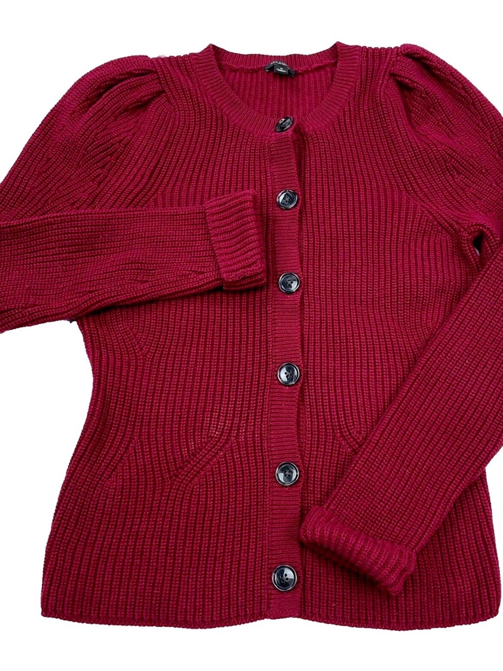 Ann Taylor Burgundy Ribbed Button-Front Cardigan